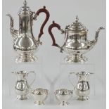 Modern Elizabeth II hallmarked silver six piece tea and coffee set comprising teapot, coffee pot,