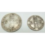 1711 Queen Anne shilling, fourth bust, plain angles, NVF together with a 1711 sixpence, GF