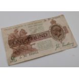 Great Britain one pound treasury note, John Bradbury George V No. 184073
