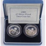 A cased pair of silver proof £2 Bill of Rights /Claim of Rights 1989 coins