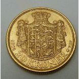 Christian X 1914 Danish gold 20 Kroner coin, 8.98g