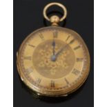 Armstrong & Brothers of Manchester 18ct gold open faced pocket watch with black Roman numerals,