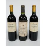 Three bottles of French red Bordeaux wine, one Chateau Talbot 1983 and two Connétable Talbot 1999,