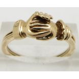 A 9ct gold Fede Gimmel ring, the hands opening to reveal a heart set with a diamond, size R, 3.87g