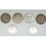 Six Victorian veiled head sixpences 1893, 1894, 1896, 1897, 1899 and 1900, most VF-GVF