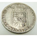 1689 William and Mary half crown, first bust, first shield, GF