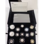 Royal Mint 2015 silver proof coin set comprising 13 coins including two five pound and three two