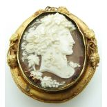 Victorian brooch set with a shell cameo with foliate border and rope edges, signed verso