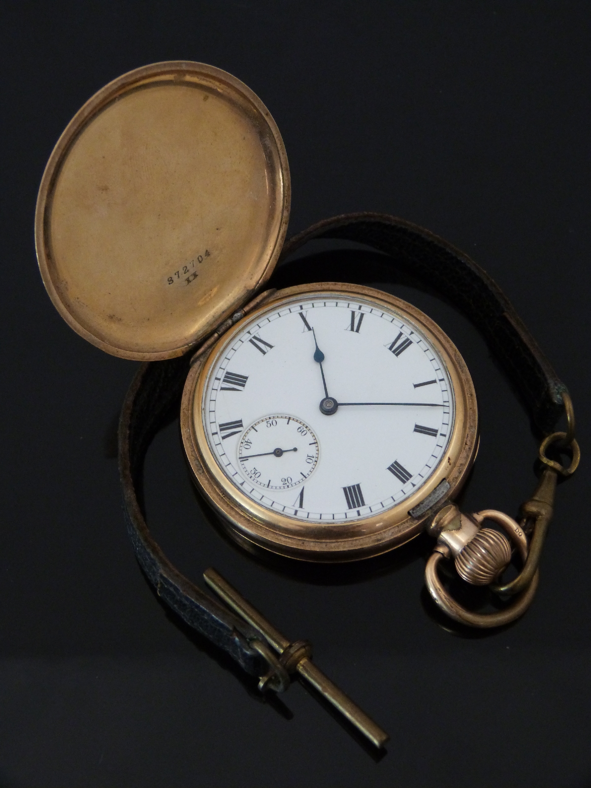 Waltham gold plated keyless winding full hunter pocket watch with inset subsidiary seconds dial,