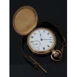 Waltham gold plated keyless winding full hunter pocket watch with inset subsidiary seconds dial,