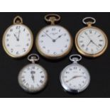 Five various pocket watches comprising Verity, Sekonda, Lancyl, Le Chaminet and one other.