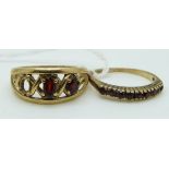 Two 9ct gold rings set with garnets