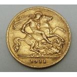 George V 1911 gold half sovereign