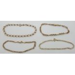 Four 9ct gold bracelets, 11.8g