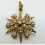 Edwardian 15ct gold pendant in the form of a star set with seed pearls