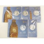 Five Royal Mint 2015 Big Ben £100 fine silver coins, in original packaging