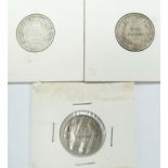 1859/8 9 over 8 Victorian young head sixpence, F-VF, together with an 1875 example, die number 54,
