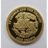 Gold Piedfort Tristan da Cunha St George and the Dragon one crown coin, 22ct gold, 2.48g, cased with