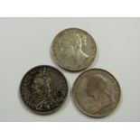 A trio of Victorian crowns to include young head 1845 VIII with cinquefoil, 1895 veiled head LIX and