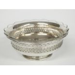 French white metal pierced pedestal bowl with cut glass liner, with French silver marks, maker's