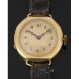 Rotherham & Sons 18ct gold ladies wristwatch with blued Breguet hands, black Arabic numerals,