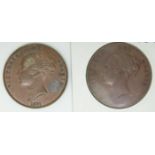 Victorian 1857 copper penny, PT EF with small die crack flaw, together with a 1958 NEF example