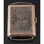 Art Deco style 9ct gold gentleman's wristwatch with subsidiary seconds dial, Arabic numerals,