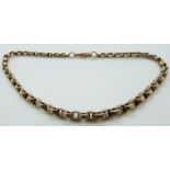 Victorian 9ct rose gold watch chain/ necklace made up of graduated oval links with two clips, 29.2g