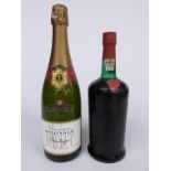 Bollinger brut vintage Champagne 1976 together with a de-labelled bottle of port.