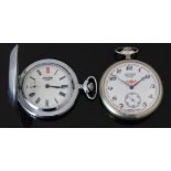 Two Sekonda keyless winding pocket watches, one open faced with blued hands, black Arabic