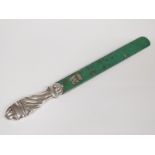 Victorian hallmarked silver handled page turner with shagreen blade and applied coronet above EW