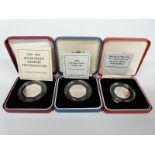 Three silver proof Piedfort 50p coins, 1994 D Day landings, 1992-93 Council of Minutes and 2004 Four