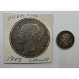 1845 Victorian wreath back young head crown together with an 1853 sixpence