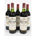 Five bottles of French red Bordeaux wine comprising two bottles of Chateau Chasse-Spleen 1982 and