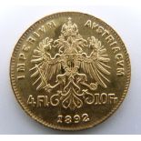 1892 gold Austrian 10 franc coin