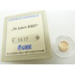 50 Jahre gold Deutsches Markstuck coin with certificate 0.5g