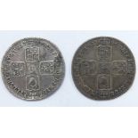 George II 1745 and LIMA sixpences, plain angles, both GF