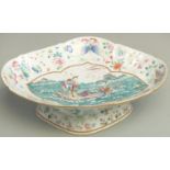 A 19thC Chinese enamelled bowl with decoration of two figures on a raft in a choppy sea, height 8cm,
