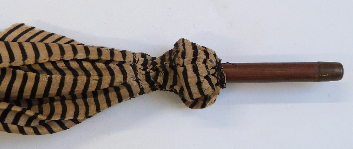 A late 19thC 20thC parasol with plated finial to handle/stick, probably zebra wood, 93cm - Image 3 of 3