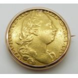 A 1776 gold guinea in brooch mount, total weight 12g