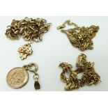 Two 9ct gold necklaces and a 9ct gold St Christopher, 7.1g