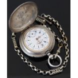 Brenets Watch Co .800 Turkish Ottoman empire silver full hunter pocket watch with pierced gold