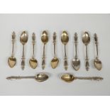 Set of 11 continental white metal teaspoon, some marked 800 to back of bowl, weight 95g