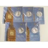 Five Royal Mint 2015 Big Ben £100 fine silver coins, in original packaging