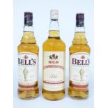 Three bottles of blended scotch whisky comprising two bottles of Bell's 40% vol, 70cl and a bottle