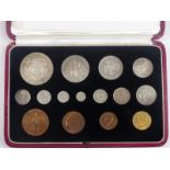 George V 1937 specimen coin set comprising 15 coins from crown to Maundy penny, in original case