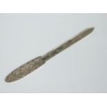 Modern feature hallmarked silver letter opener with pierced handle, London 2006 maker's mark JS