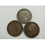A trio of Victorian crowns to include young head 1845 VIII with cinquefoils, 1894 LVIII veiled