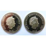 2013 and 2014 set of two gold full sovereigns 'Vivat Regina' and Prince George, both limited to 999,