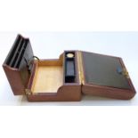 A 19th C tooled leather writing slope with fitted interior, additional hinged lift up stationery